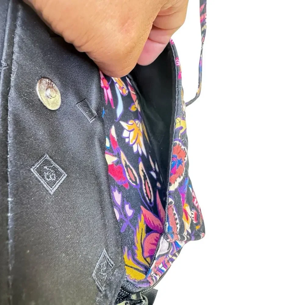 Vera Bradley Foxwood Multicolor Floral APO Black All-In-One Crossbody Wallet